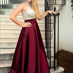 Maroon and silver sequin A-Line dress